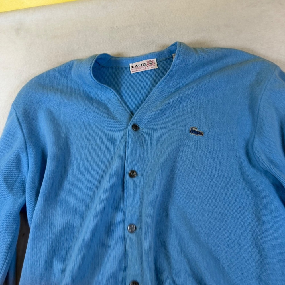 Vintage Izod Lacoste Mens XL Blue Orlon Acrylic Cardigan Sweater Made in USA